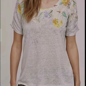 New Without Stag Meadow Rue 100% Linen Gray  Beach Blossom  Tee Size S